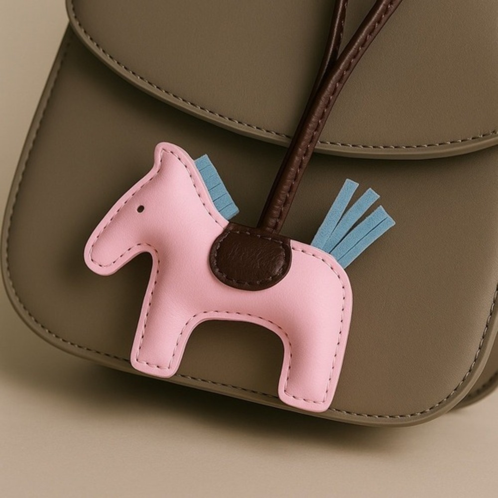 Mini Horse Bag Charm pony Faux Leather Pink with Blue‎ Mane - New